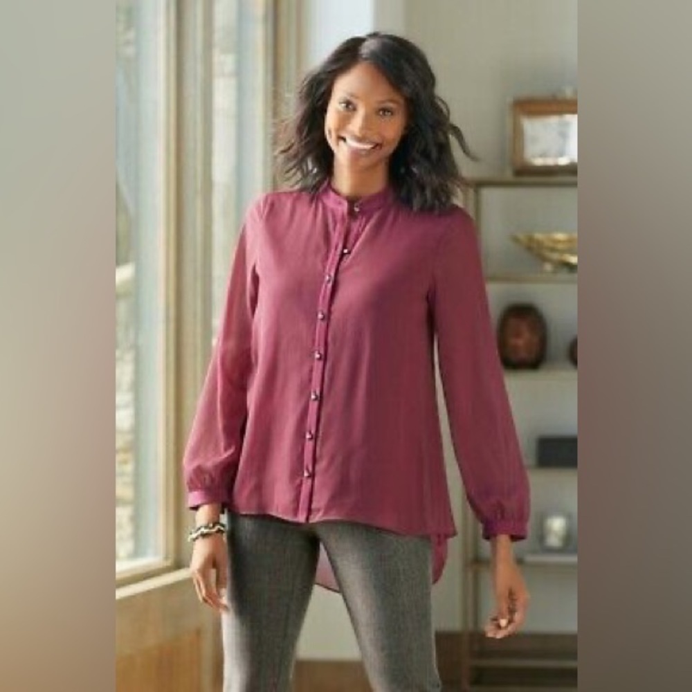 Nwt Soft Surroundings Capizzi Chiffon Hi Low Button Top